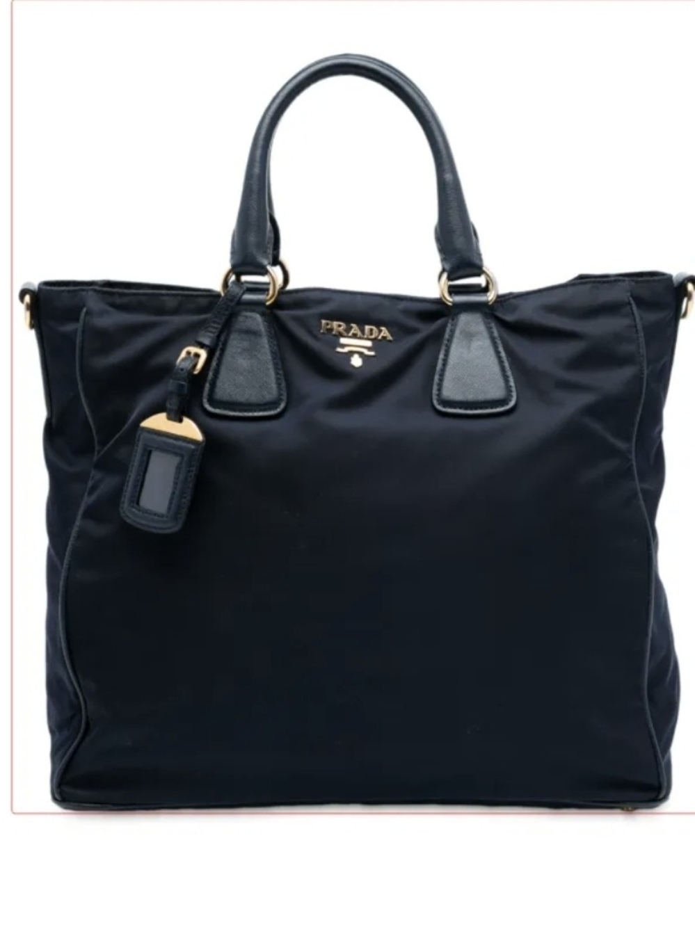 Prada Navy/Black Nylon Tote with Gold Hardware